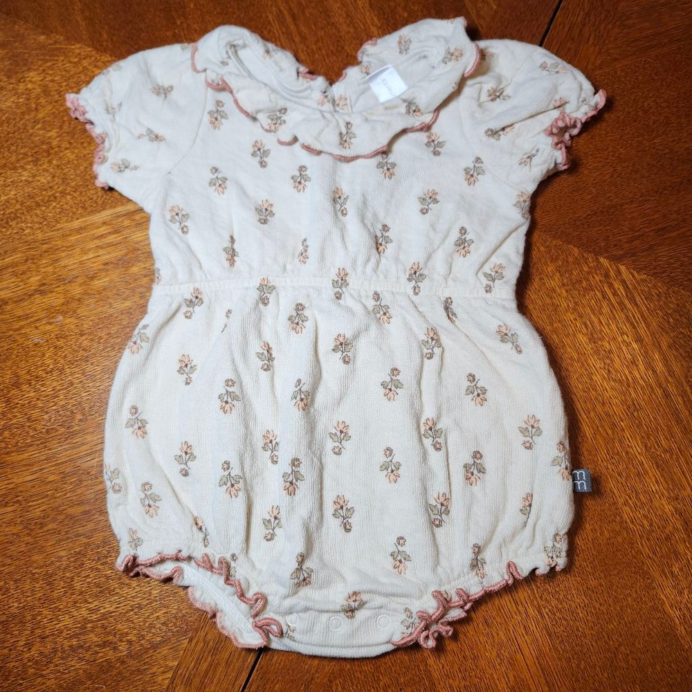 Baby Gerber Beige Floral Bodysuit 6-9 Months with Pink Trim